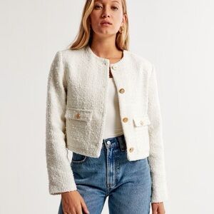 Abercrombie & Fitch Cream Tweed Cropped Blazer Gold Buttons XS